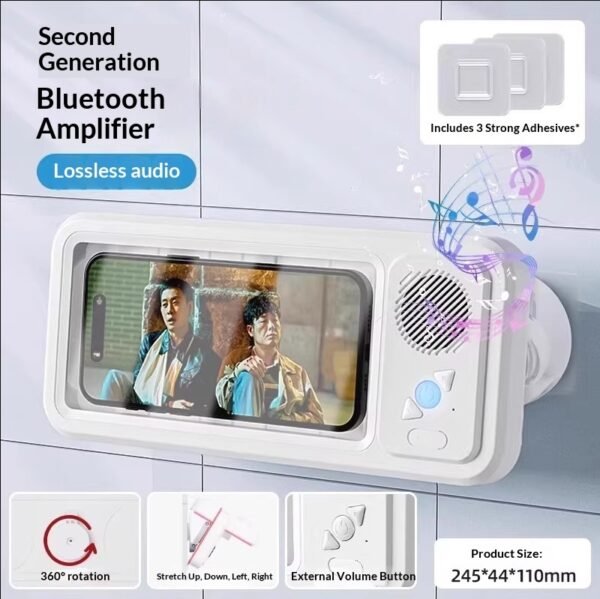 Waterproof Bluetooth Bathroom Phone Holder – 360° Rotating