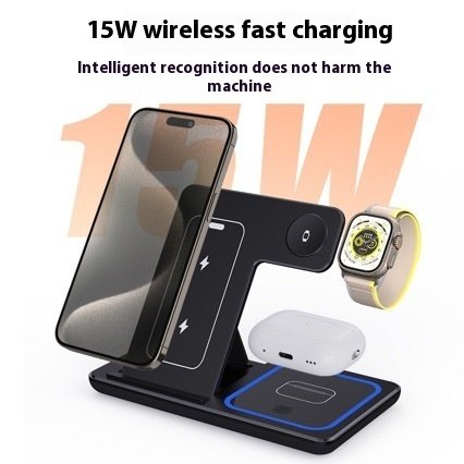 15W 3-in-1 Wireless Charging Station – LED Foldable Fast Charger Stand