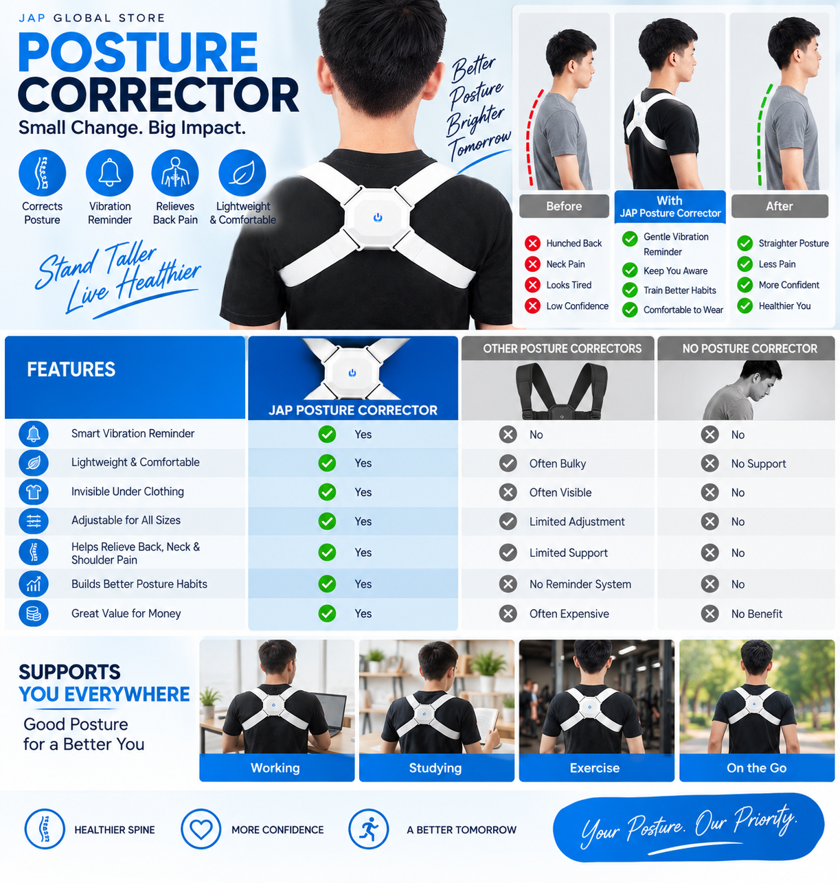 Posture corrector for back pain