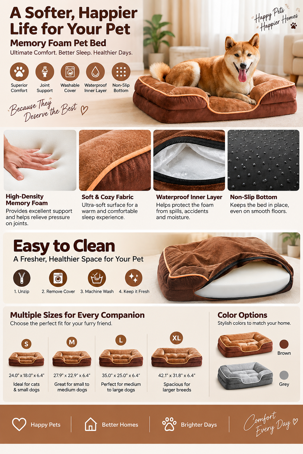 Memory foam pet bed