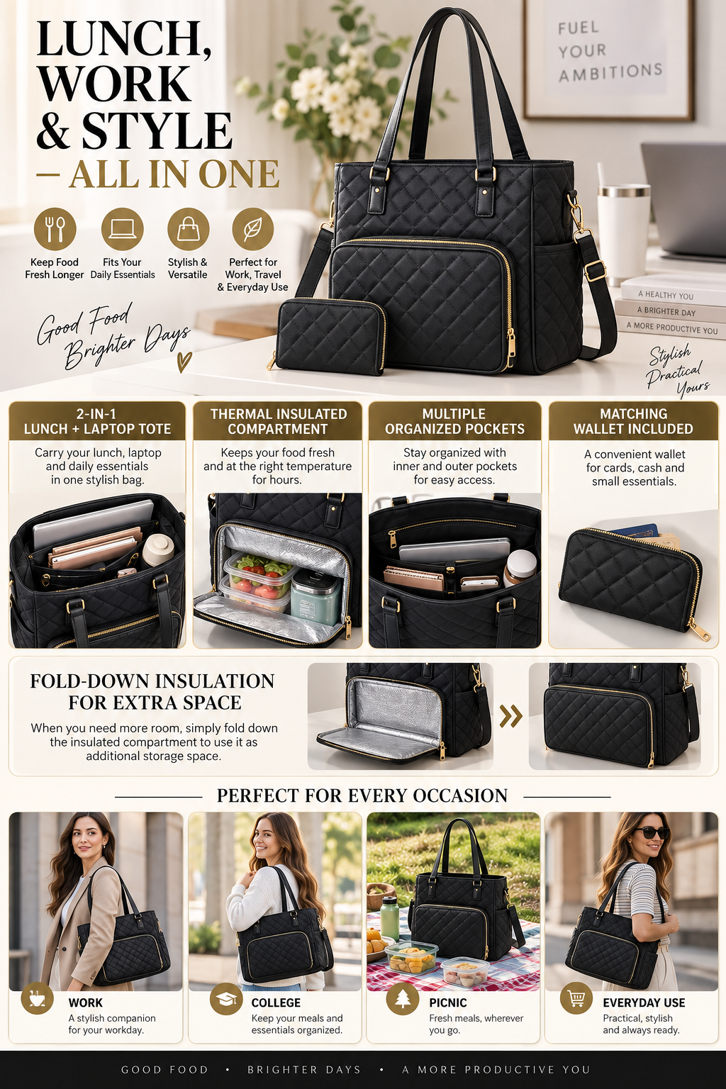 Insulated Lunch Bag for Women