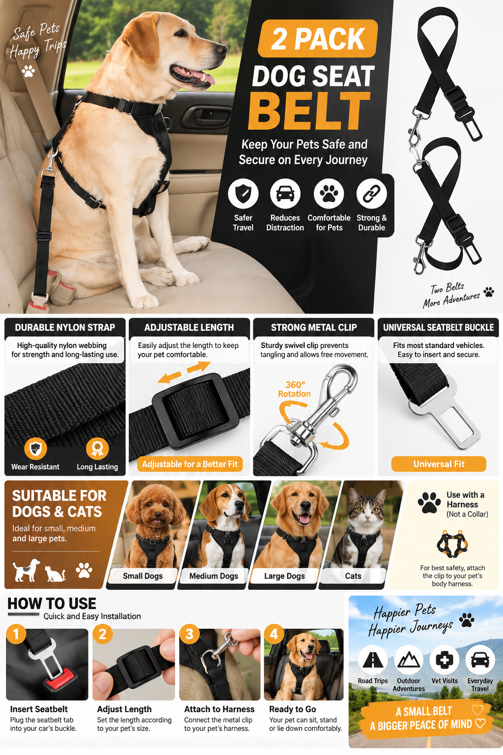 2 Pack Dog Seat Belt