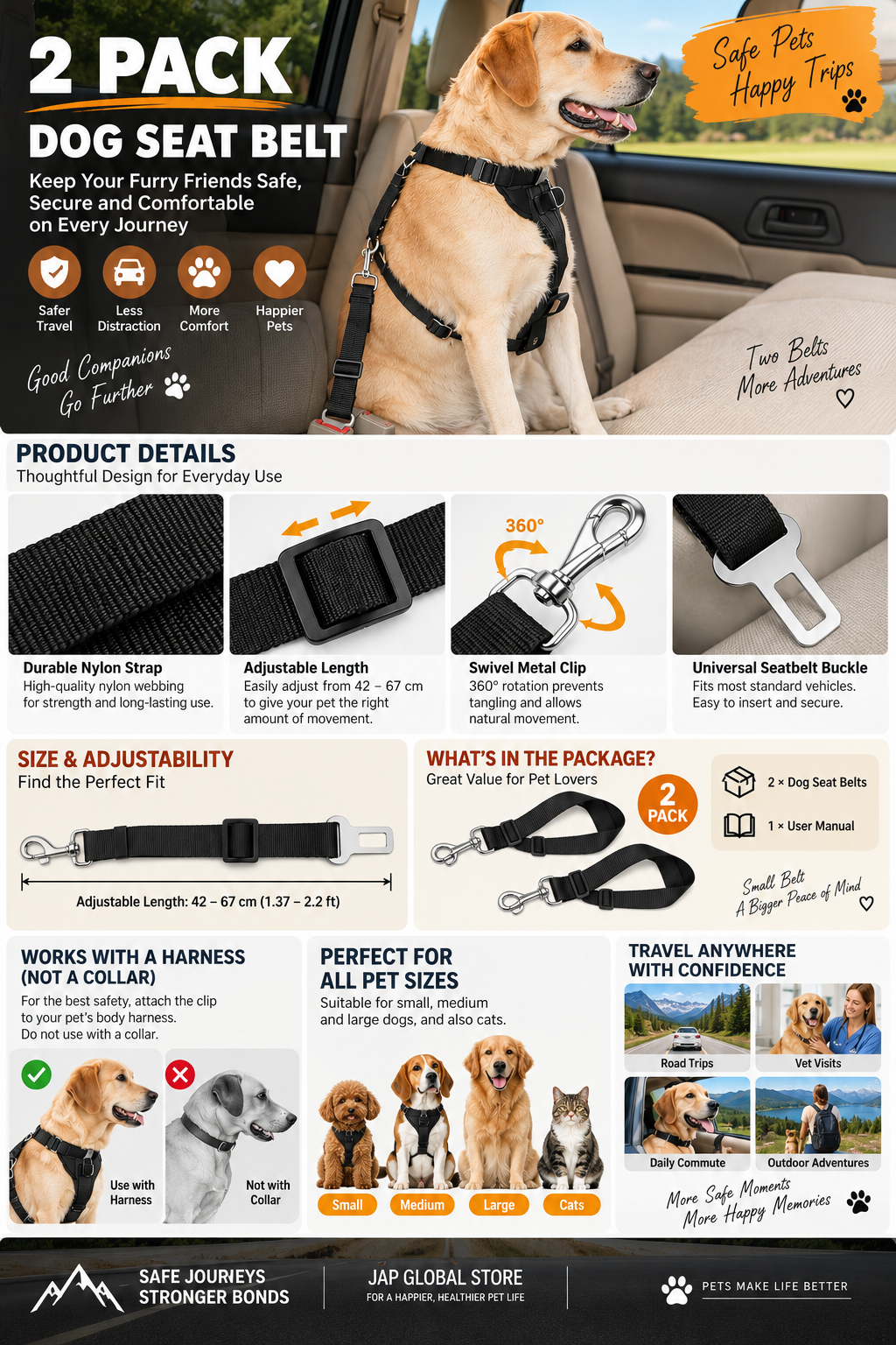 2 Pack Dog Seat Belt