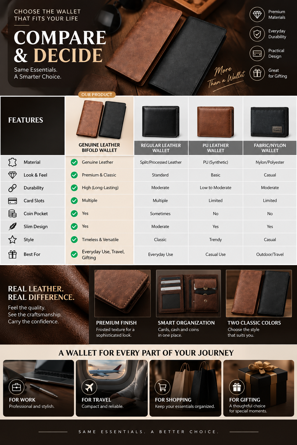 Genuine Leather Bifold Wallet