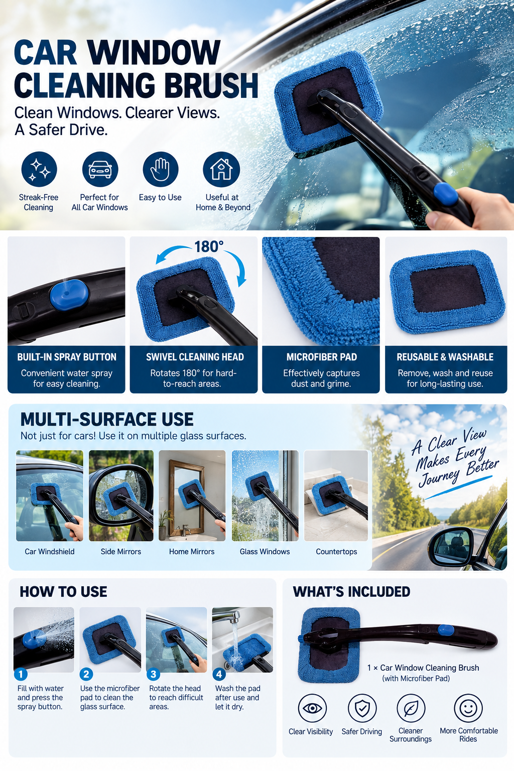 Car window cleaning brush