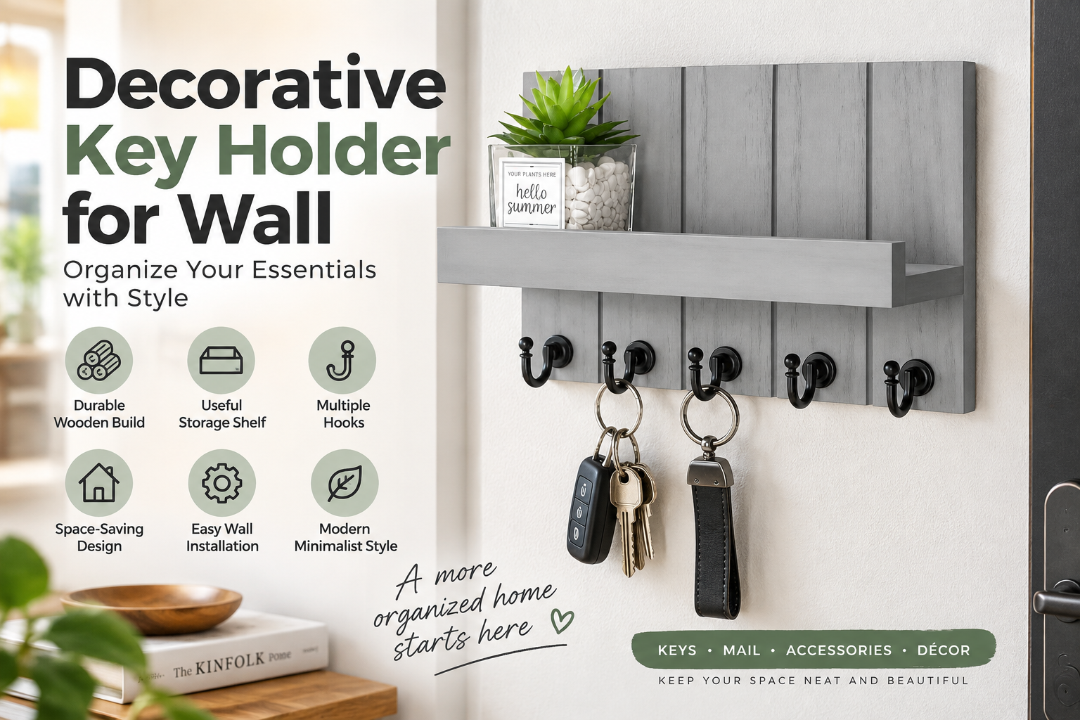 Decorative key holder for wall 