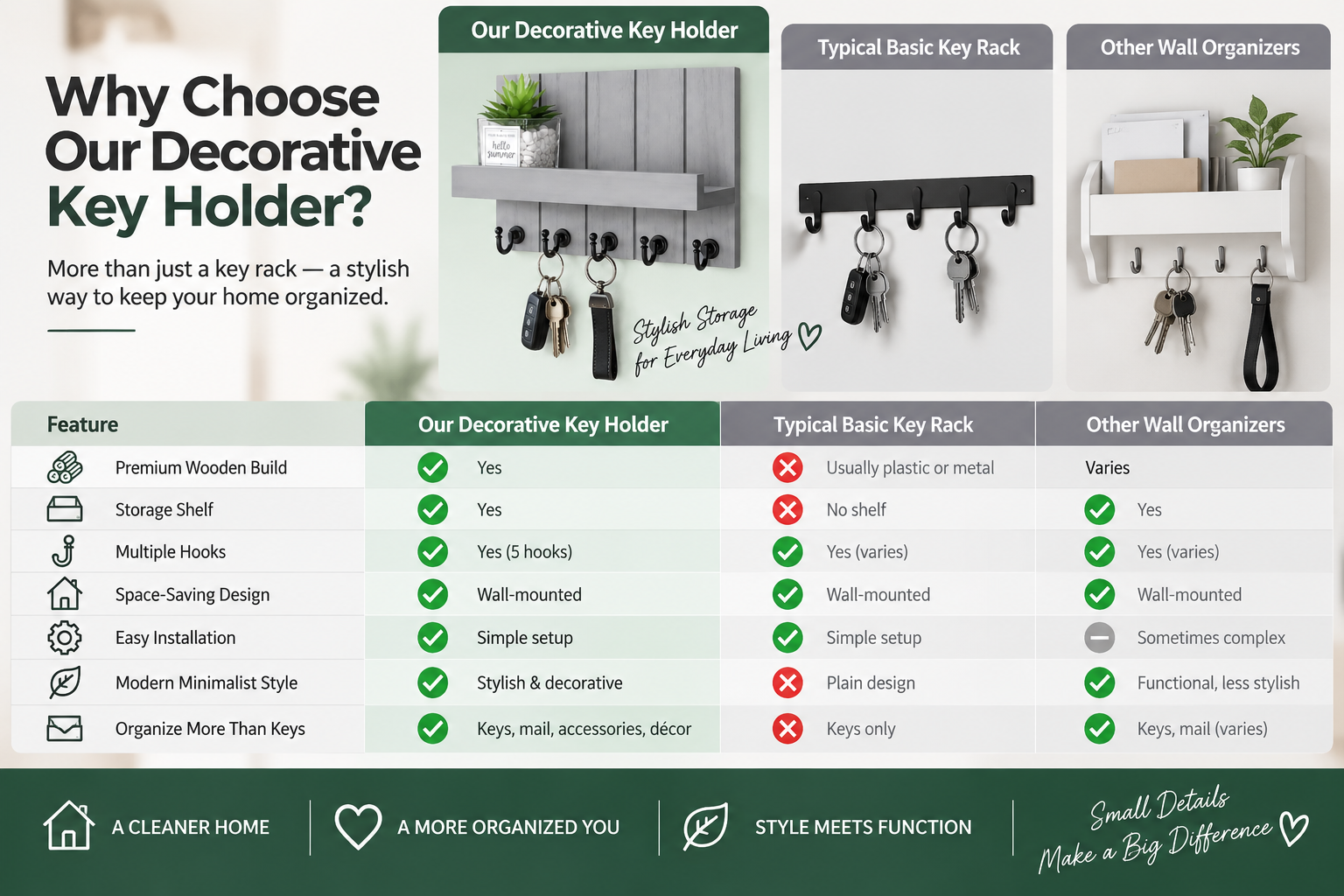Decorative key holder for wall 