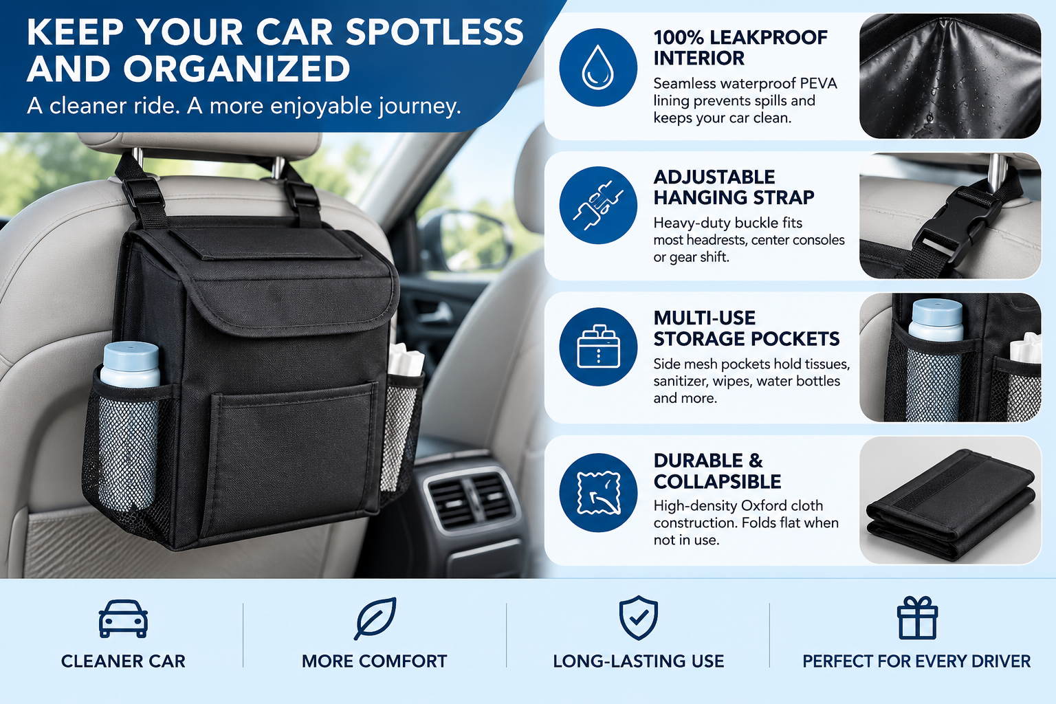 hanging car trash can leakproof