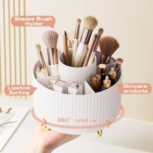360° Rotating Makeup Organizer – 5 Compartment Cosmetic Holder