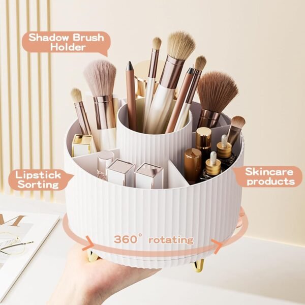 360° Rotating Makeup Organizer – 5 Compartment Cosmetic Holder