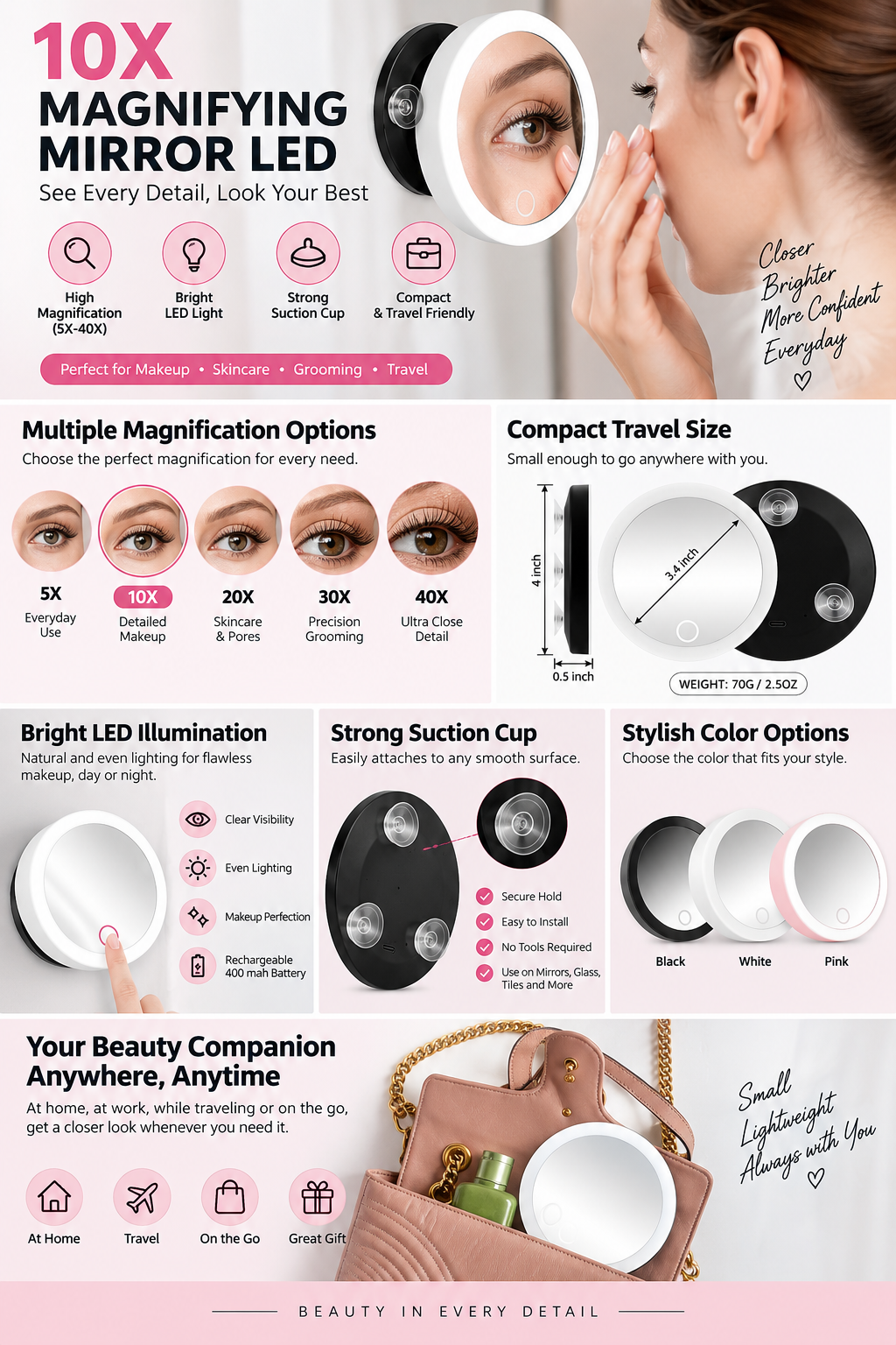 10x Magnifying Mirror LED