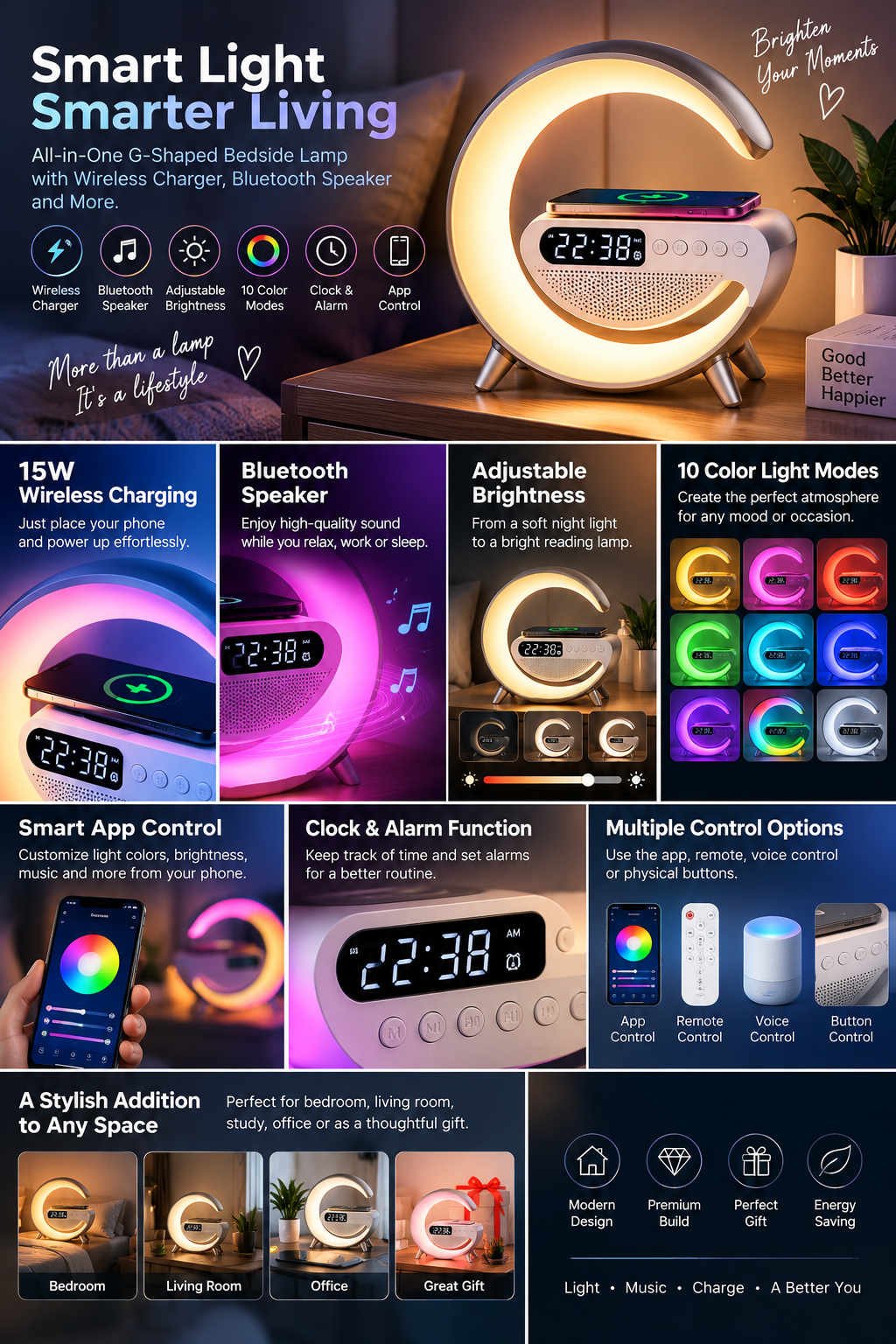 Bedside Lamp with Wireless Charger