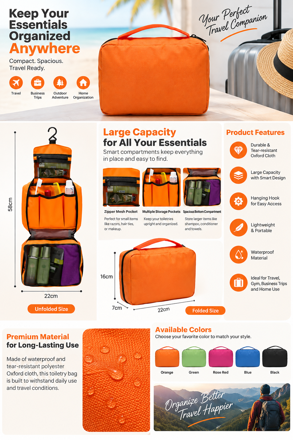 travel toiletry organizer with hook