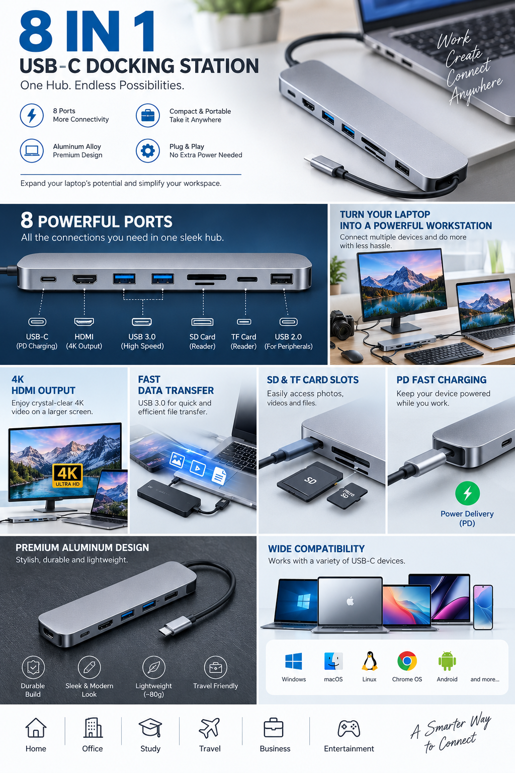 8 in 1 USB C Docking Station