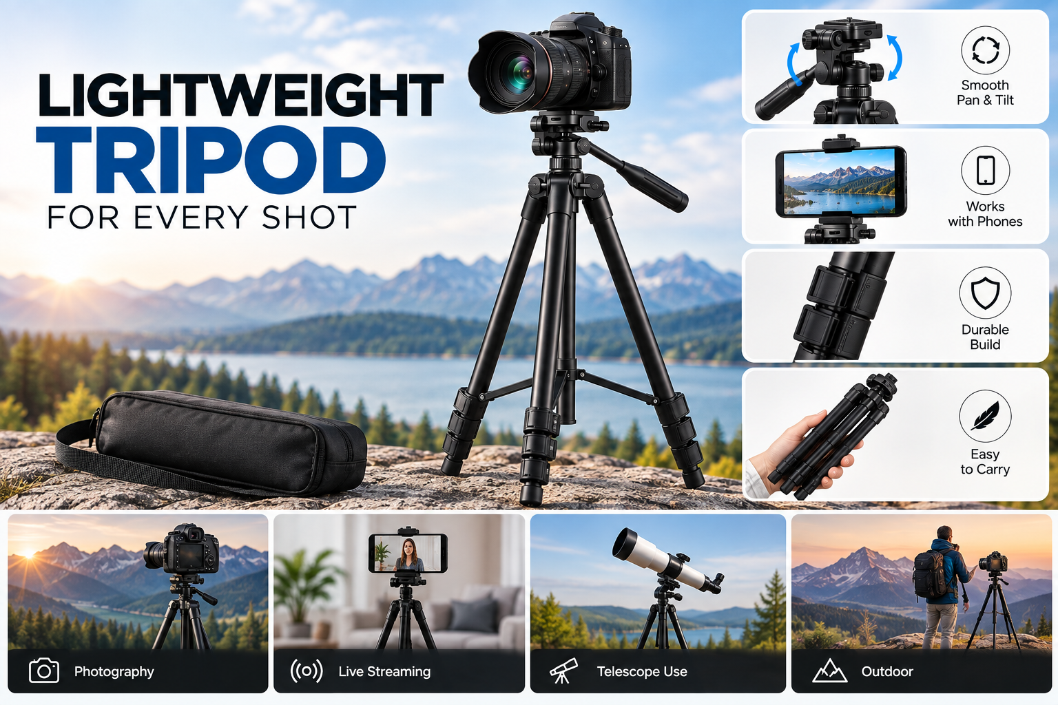 lightweight tripod for DSLR camera