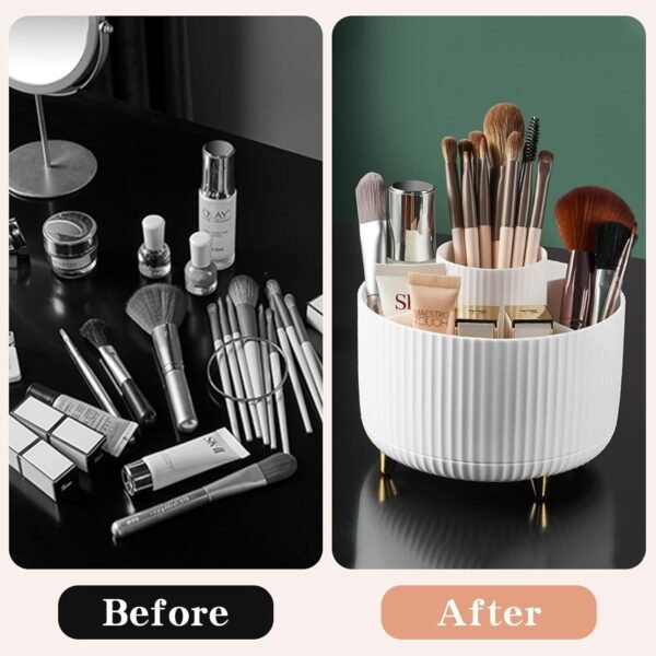 360° Rotating Makeup Organizer – 5 Compartment Cosmetic Holder